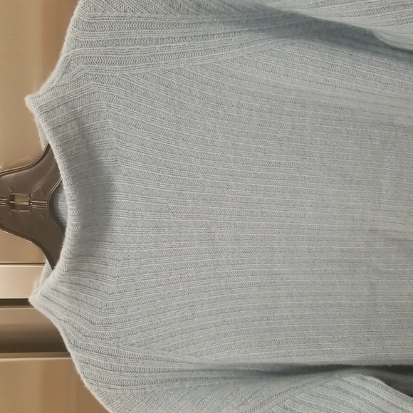 💕VINCE💕 Ribbed Mock Neck Wool Cashmere Blend Sweater ~ Heather Aria Blue M NWT - Picture 12 of 16